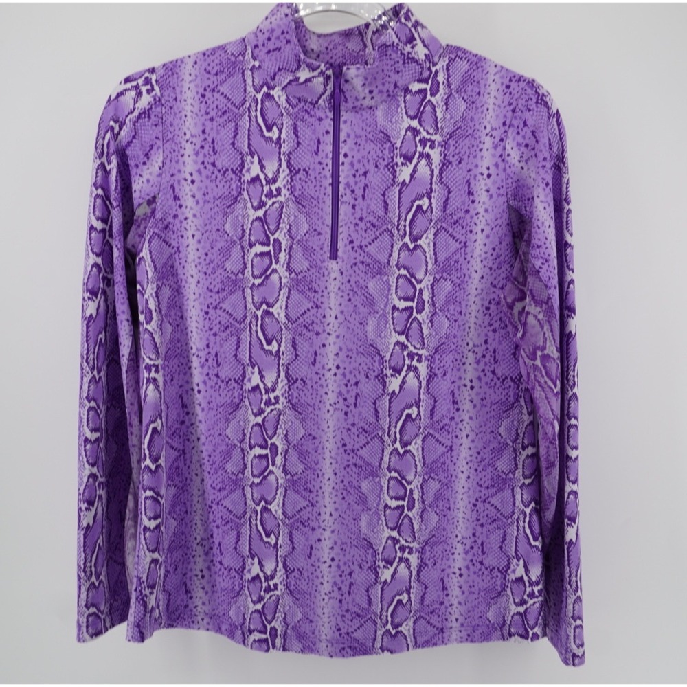 IBKUL Womens Purple Snakeskin Print IceFil UPF 50+ Quarter Zip Sun Shirt Small